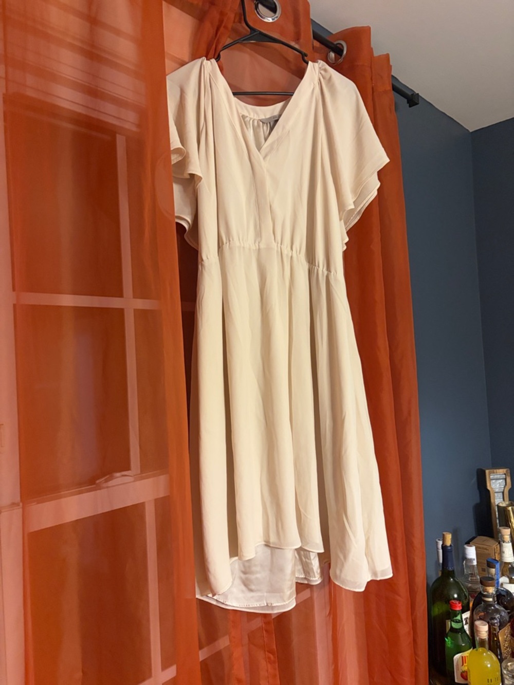 H&M Cream Midi Dress with Flutter Sleeves